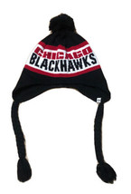 Chicago Blackhawks NHL 47 Brand Pom Beanie Knit Hat Braided Tassels One Size - £9.23 GBP