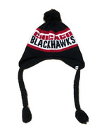 Chicago Blackhawks NHL 47 Brand Pom Beanie Knit Hat Braided Tassels One ... - £9.13 GBP