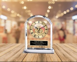 Personalize Engraved Clock Facet Gem Crystal Gold Service Award Retirement Gift - £164.01 GBP