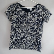 East 5&#39;th Women&#39;s Black &amp; White Ruffled Floral Blouse Size Large - £10.07 GBP
