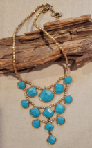 Lucky Brand Faceted Faux Turquoise Waterfall Bib Statement Necklace Boho - $48.35