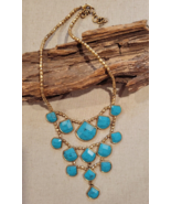Lucky Brand Faceted Faux Turquoise Waterfall Bib Statement Necklace Boho - £37.82 GBP