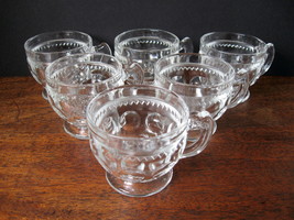 Six Vintage King&#39;s Crown Thumbprint Clear Footed Punch Cups - Tiffin-Franciscan  - £46.42 GBP