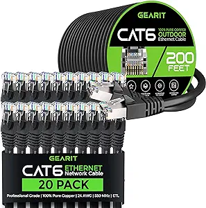 GearIT 20Pack 25ft Cat6 Ethernet Cable &amp; 200ft Cat6 Cable - $399.99