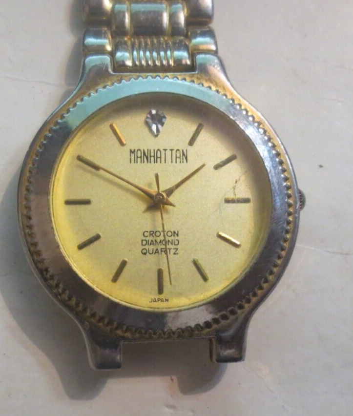 Manhattan by Croton DIamond Quartz Gold tone Watch 34mm case - $12.19