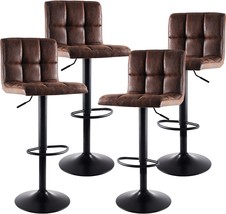Superjare Bar Stools Set Of 4 - Adjustable Barstools With Back And, Retro Brown. - £255.53 GBP