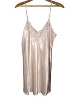 Vtg Private Luxuries Satin Chemise Nightgown Size L Peach Lace Trim Rosette USA - £13.66 GBP
