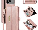 Case for iPhone 16 Pro Max (Color: Rosegold) RFID Crossbody Strap Leathe... - $110.00