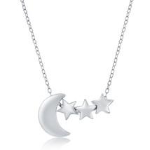 Sterling Silver Crescent Moon &amp; Star Necklace - £44.04 GBP