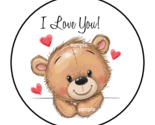 30 I LOVE YOU TEDDY BEAR STICKERS ENVELOPE SEALS LABELS 1.5&quot; ROUND HEART... - $7.49