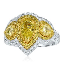 GIA 2.29 Karat Birnenförmig Kostüm Gelb Diamant Halo Verlobungsring 18k ... - £6,925.39 GBP