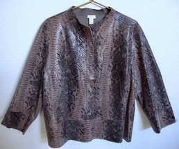 Chicos Python Snake Embossed Leather Jacket 4 XXL 20 22 Brown Black Snap... - $59.99