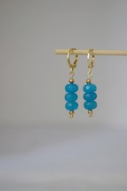Blue jade dangle earrings gold, Boho, Gemstone, Dainty small jade drop earrings, - $30.90