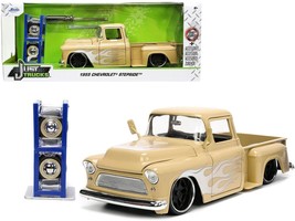 1955 Chevrolet Stepside Pickup Truck Tan with White and Silver Flames wi... - $50.59