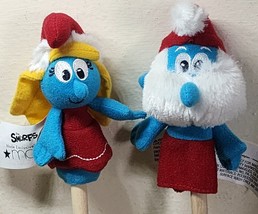 2 Smurf Finger Puppets Plush Toy Smurfette &amp; Papa  2010 Macys Great Condition 4&quot; - £7.03 GBP