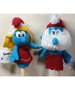 2 Smurf Finger Puppets Plush Toy Smurfette &amp; Papa  2010 Macys Great Cond... - £7.16 GBP