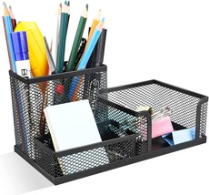 3 in 1 Mesh Pen Holder for Desk 3 Compartments in Black Pack of 1 NEW - £12.76 GBP