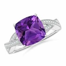 ANGARA 9mm Natural Amethyst Criss Cross Ring with Diamonds in Sterling Silver - £396.19 GBP+