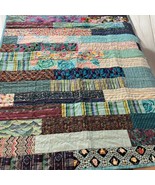 Handmade Batik Quilt, Blue purple teapots stripes floral grapes  47 x 63... - €54,67 EUR
