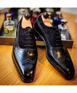 Handmade Men&#39;s Black Leather, Suede Wingtip dress shoes, Men Oxford Form... - €152,65 EUR