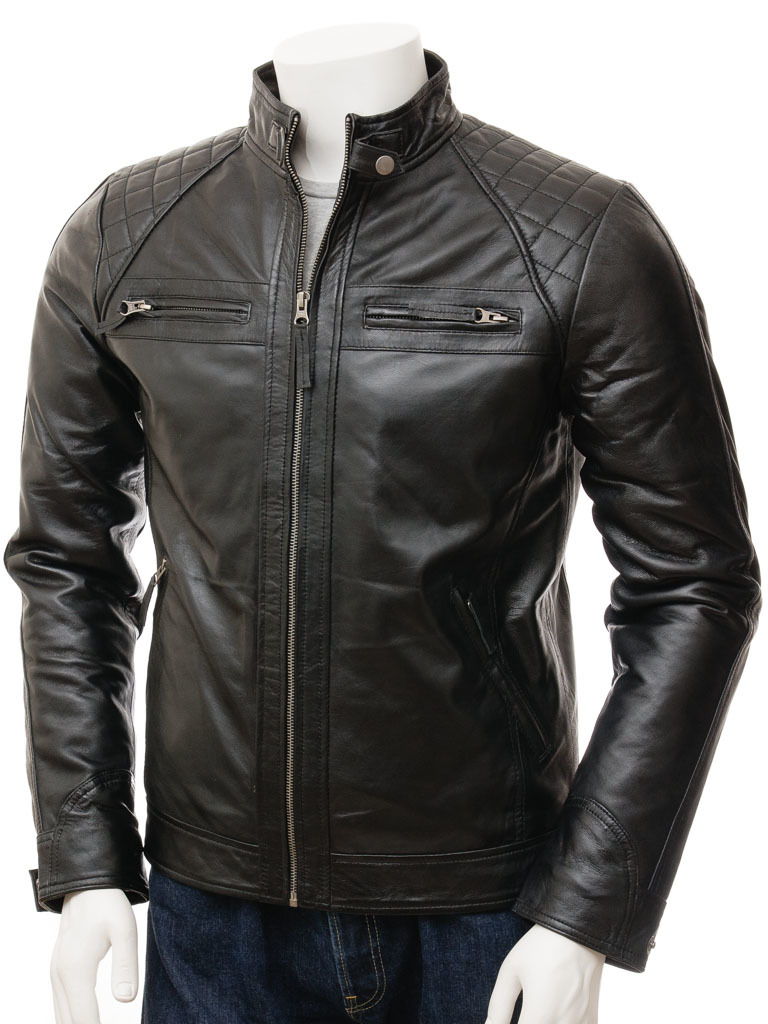 LE Mens Black Biker Leather Jacket Sibiu