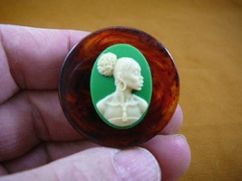(CA10-51) RARE African American LADY ivory + green CAMEO bakelite Pin Pendant - $37.39
