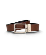 Mens classic reversible belt vegan leather square silver buckle formal e... - £43.07 GBP
