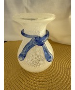 White Splatter Vase with Cobalt Blue Applied Glass Ribbon - €19,53 EUR