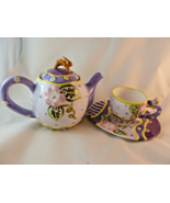 Home Interiors Tea Set Teapot cup and saucer Spring Easter Rabbit Whimsical - $28.50 CAD