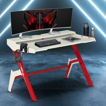 Ergonomic Computer Gaming Desk Workstation with Cupholder &amp; Headphone Hook, Red - £198.88 GBP