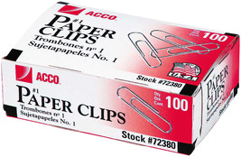 ACCO Economy #1 Paper Clips 100/Pkg-Smooth Finish, 1.28&quot; - £9.94 GBP