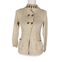 Kaisley Cardigan Sweater M Beige Gold Pockets New - $29.00