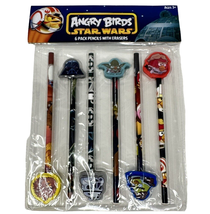 Angry Birds Star Wars #2 Pencils  Erasers Set Solo Skywalker Chewbacca Yoda - $16.63