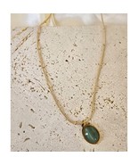 18K Gold Filled Blue Shell Pendant Necklace Women’s Station Chain 18&quot; - $58.11 CAD