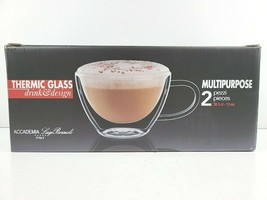 Luigi Bormioli 2 Pc Thermic Glass Cappuccino 13 Oz Coffee Cups Set Italy Box NEW - $34.64