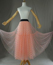 Peach Pink Layered Tulle Skirt Women Plus Size Ruffle Long Tutu Skirt image 1