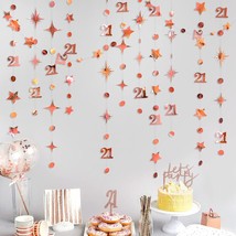 Rose Gold Number 21 Circle Dot Twinkle Star Garland Kit Metallic Hanging Streame - £20.77 GBP