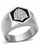 Black Enamel and Crystal Mens Ring Stainless Steel TK316 - $27.23 CAD