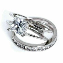 Diamond Wedding Ring Set 14K White Gold Plated Princess Cut 2.00 Ct Size M N P - £70.22 GBP