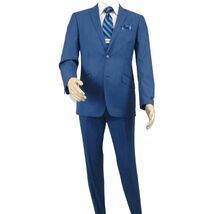 Men's Renoir Wool Blend Slim Fit 2pc Suit Sharkskin Texture 557-1 Blue image 3