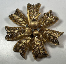 Vintage Coro Gold Tone Clear Rhinestone Oak Leaf &amp; Acorn Brooch Scottish Thistle - £27.69 GBP