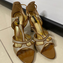 Dolce Gabbana Gold Glitter Brown Patent Strappy Sandals Heels - €373,32 EUR