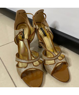 Dolce Gabbana Gold Glitter Brown Patent Strappy Sandals Heels - €373,32 EUR