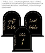 1-10 Black Arched Acrylic Wedding Table Numbers Gold Print Acrylic Table... - €10,21 EUR