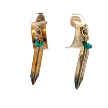 Vintage Signed Sam Sterling Navajo Turquoise Dangle Feather Hoop Stud Ea... - £35.61 GBP