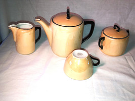 Peach Luster Tea Set Tea Pot With Lid  Sugar With Lid Creamer And Cup Germany - £35.95 GBP