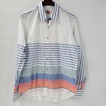 Robert Graham Mens Button Up Shirt XL White Blue Striped Geometric Flip ... - $44.63