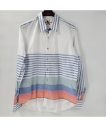 Robert Graham Mens Button Up Shirt XL White Blue Striped Geometric Flip ... - £35.39 GBP