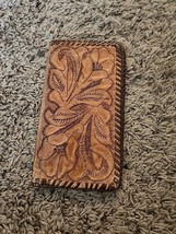 Vintage Hand Tooled Brown Leather Long Billfold Wallet Pocket Valet 1960 - $24.24