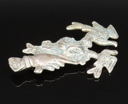 925 Silver - Vintage Antique Hand Holding Flower &amp; Dove Birds Brooch Pin- BP9573 - £114.93 GBP